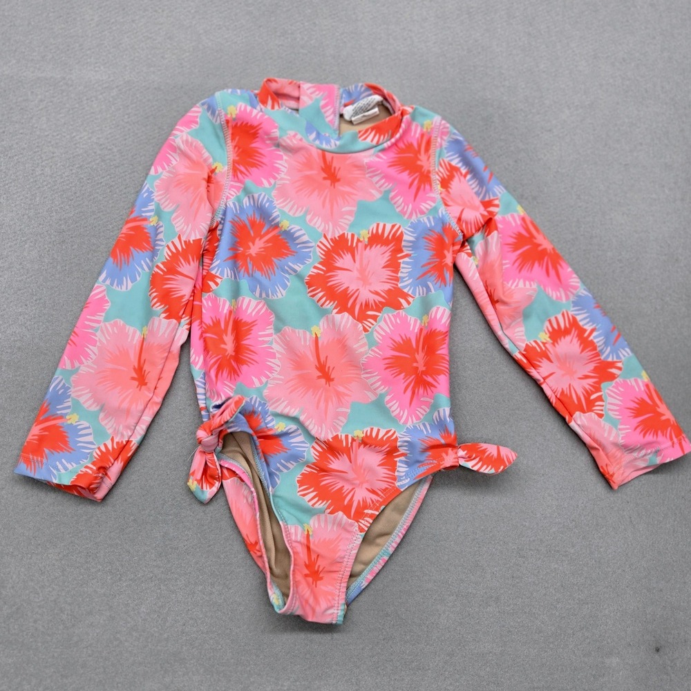 Shade Critters Toddler Girls Hibiscus Long Sleeve One Piece Rash Guard 4T EUC